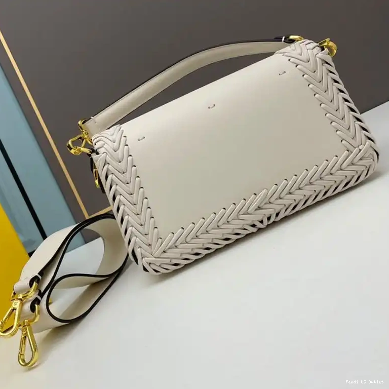 Affordable HOT White Baguette In Bag Stitching Leather Medium Fendi 0527